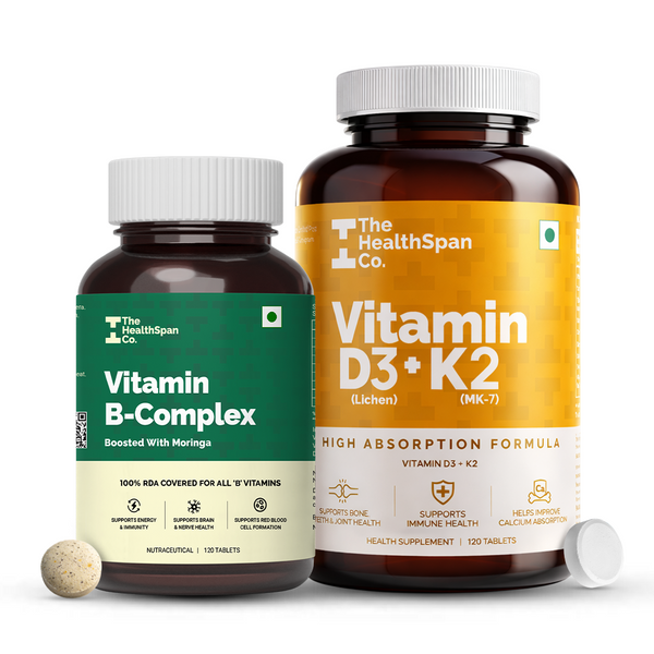 The HealthSpan Co. Ultimate Vitality Bundle | Vitamin D3 + K2 (MK7) & B-Complex | 120 Tablets Each
